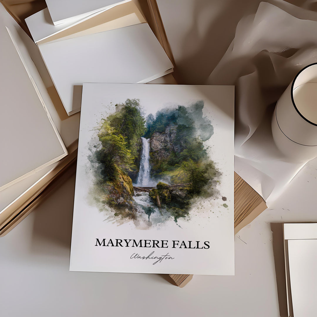 Marymere Falls Art, Lake Crescent Print, Olympic National Park Artwork, Marymere Falls Gift, Travel Print, Travel Poster, Housewarming Gift