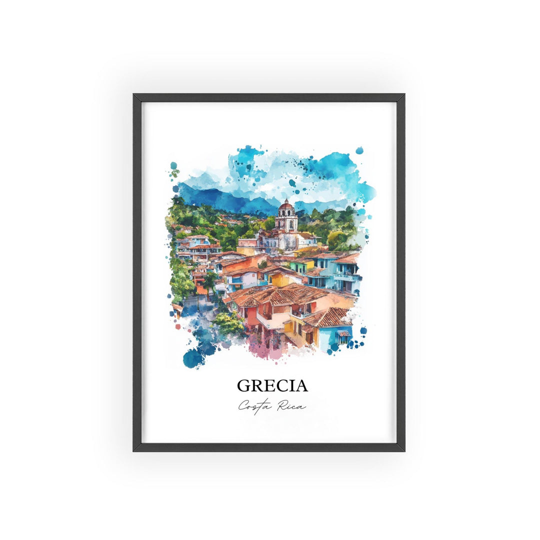 Grecia Wall Art, Alajuela Province Print, Grecia Watercolor Art, Grecia Costa Rica Gift, Travel Print, Travel Poster, Housewarming Gift