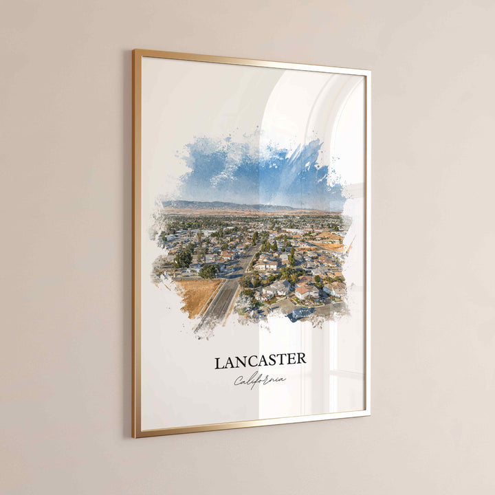 Lancaster CA Art, Antelope Valley Print, California Watercolor, Lancaster California Gift, Travel Print, Travel Poster, Housewarming Gift