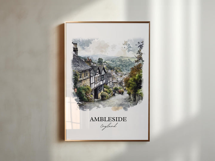 Ambleside Wall Art, Westmorland Print, England Watercolor Art, Ambleside England Gift, Travel Print, Travel Poster, Housewarming Gift