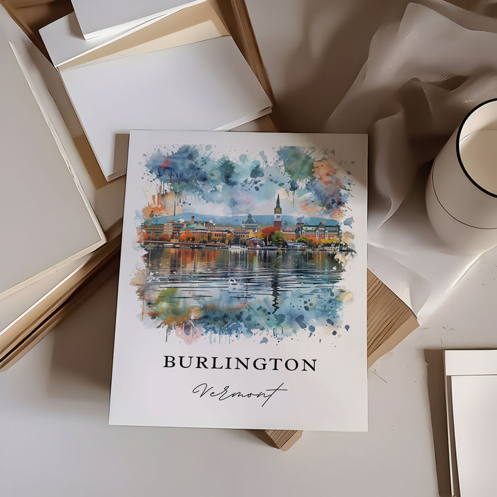 Burlington VT Wall Art, Burlington Vermont Print, Burlington Watercolor, Burlington VT Gift, Travel Poster, Housewarming Gift