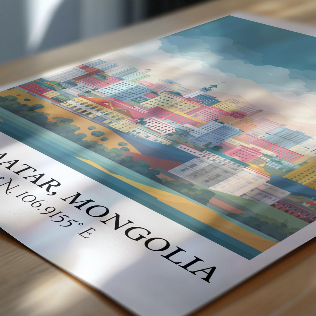 Ulaanbaatar Art, Ulaanbaatar Retro Travel Art, Mongolia Home Decor, Mongolia Gift, Mongolia Travel Art, Travel Prints, Housewarming Gift