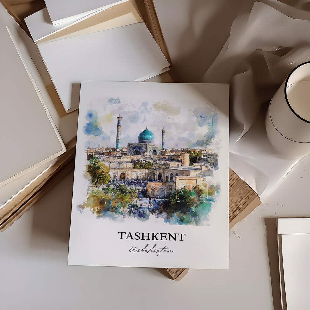 Tashkent Wall Art, Tashkent Skyline Print, Uzbekistan Watercolor Art, Tashkent Gift, Travel Print, Travel Poster, Housewarming Gift