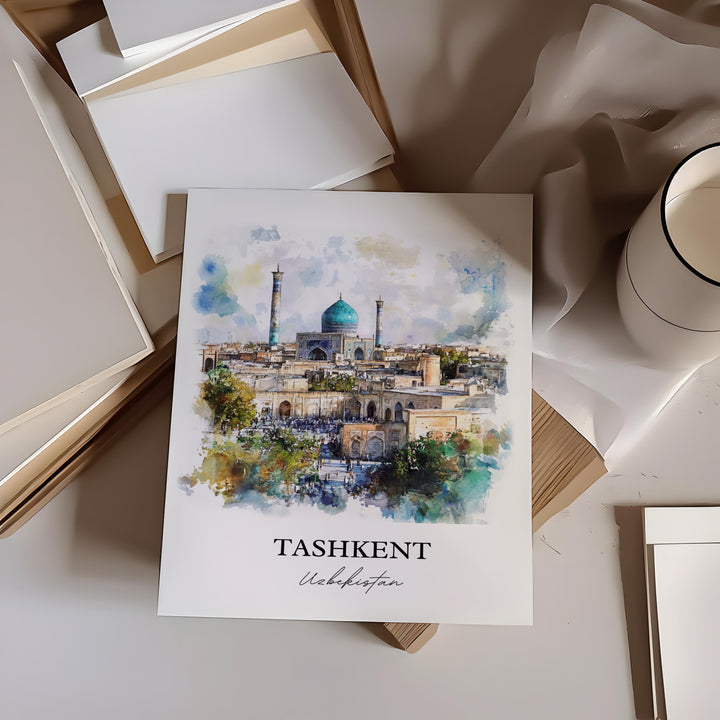 Tashkent Wall Art, Tashkent Skyline Print, Uzbekistan Watercolor Art, Tashkent Gift, Travel Print, Travel Poster, Housewarming Gift