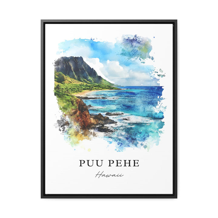 Puu Pehe HI Wall Art, Puu Pehe Print, Lanai Watercolor Art, Sweetheart Rock Gift, Travel Poster, Housewarming Gift