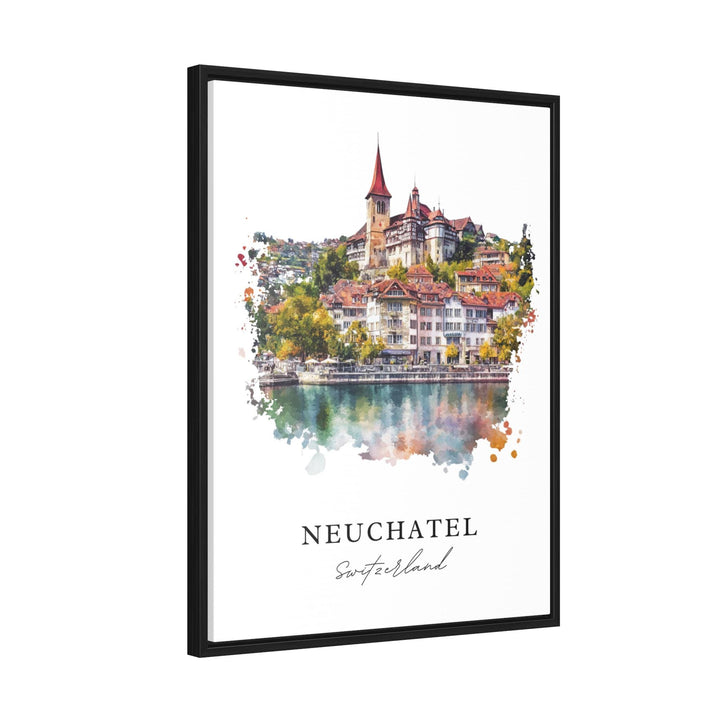 Neuchatel Wall Art, Neuchatel Print, Neuchatel Switzerland Watercolor, Neuchatel Gift,