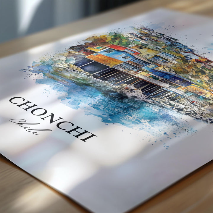 Chonchi Chile Wall Art, Chonchi Print, Chile Watercolor Art, Chonchi Chile Gift, Travel Print, Travel Poster, Housewarming Gift