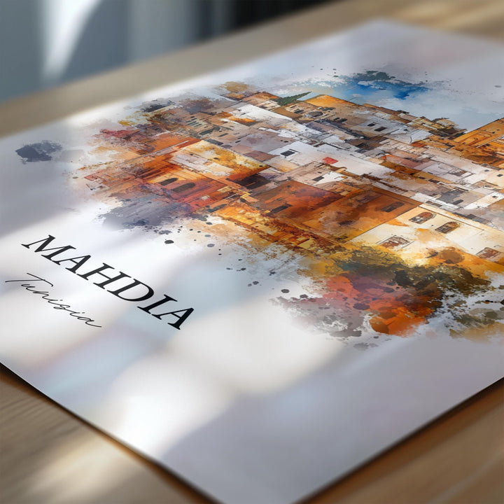 Mahdia Wall Art, Monastir Tunisia Print, Tunisia Watercolor Art, Mahdia Tunisia Gift, Travel Print, Travel Poster, Housewarming Gift
