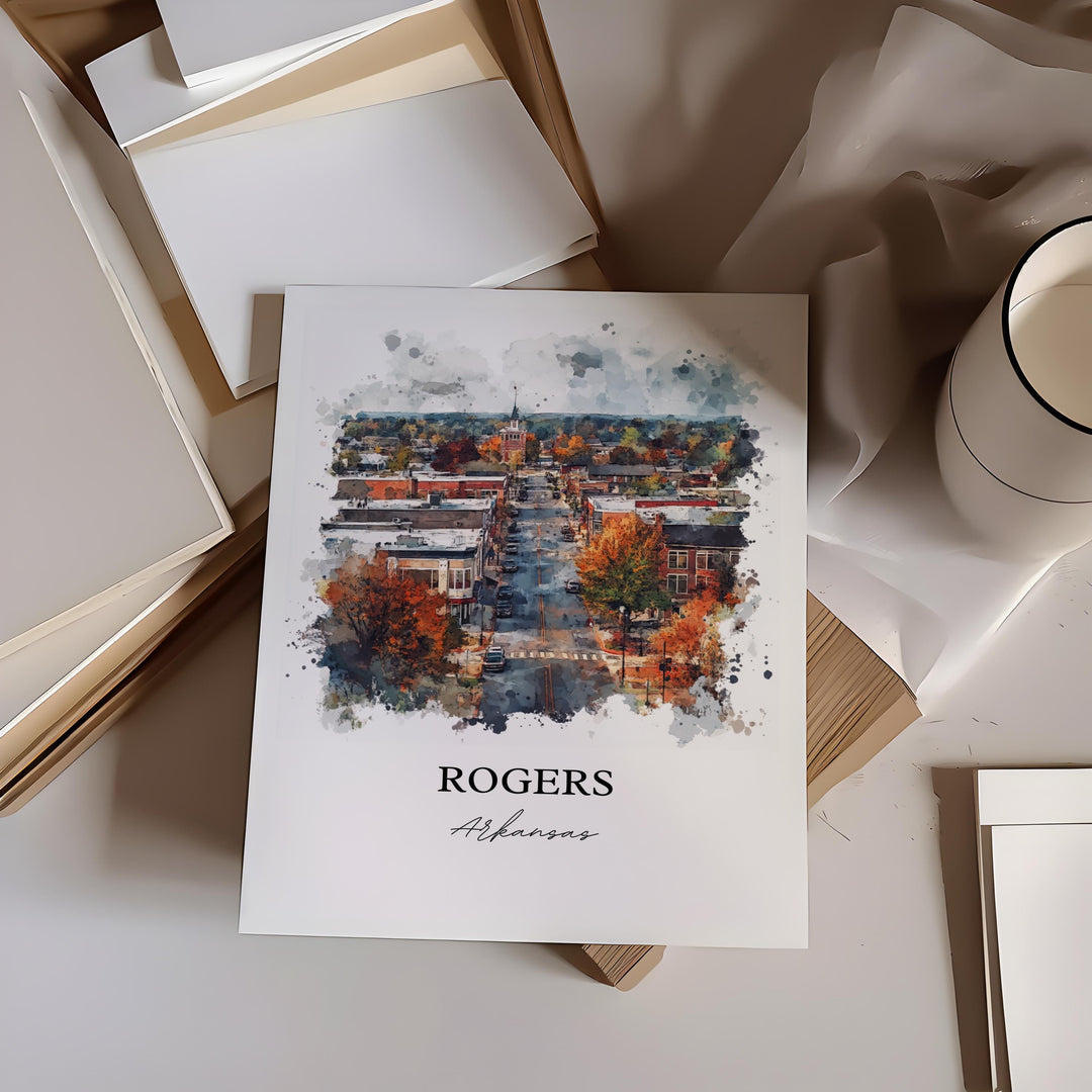 Rogers Arkansas Wall Art, Rogers AR Print, Ozarks Watercolor Art, Benton County Gift, Travel Print, Travel Poster, Housewarming Gift