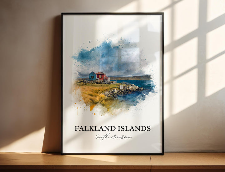 Falkland Islands Art, Islas Malvinas Print, Falkland Watercolor Art, Falkland Islands Gift, Travel Print, Travel Poster, Housewarming Gift