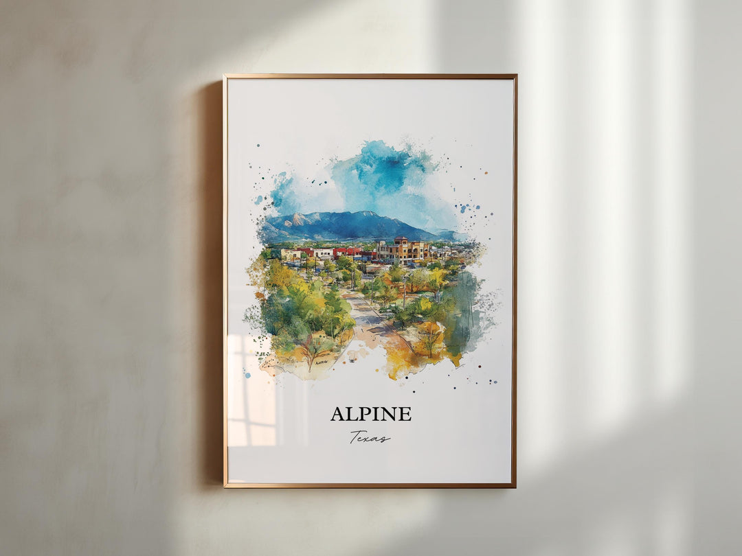 Alpine Texas Wall Art, Brewster County Print, Texas Watercolor Art, Alpine Texas Gift, Travel Print, Travel Poster, Housewarming Gift