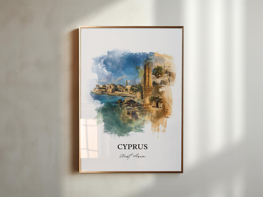 Cyprus Wall Art, Cyprus Print, Cyprus Watercolor Art, Cyprus Country Gift, Travel Print, Travel Poster, Housewarming Gift