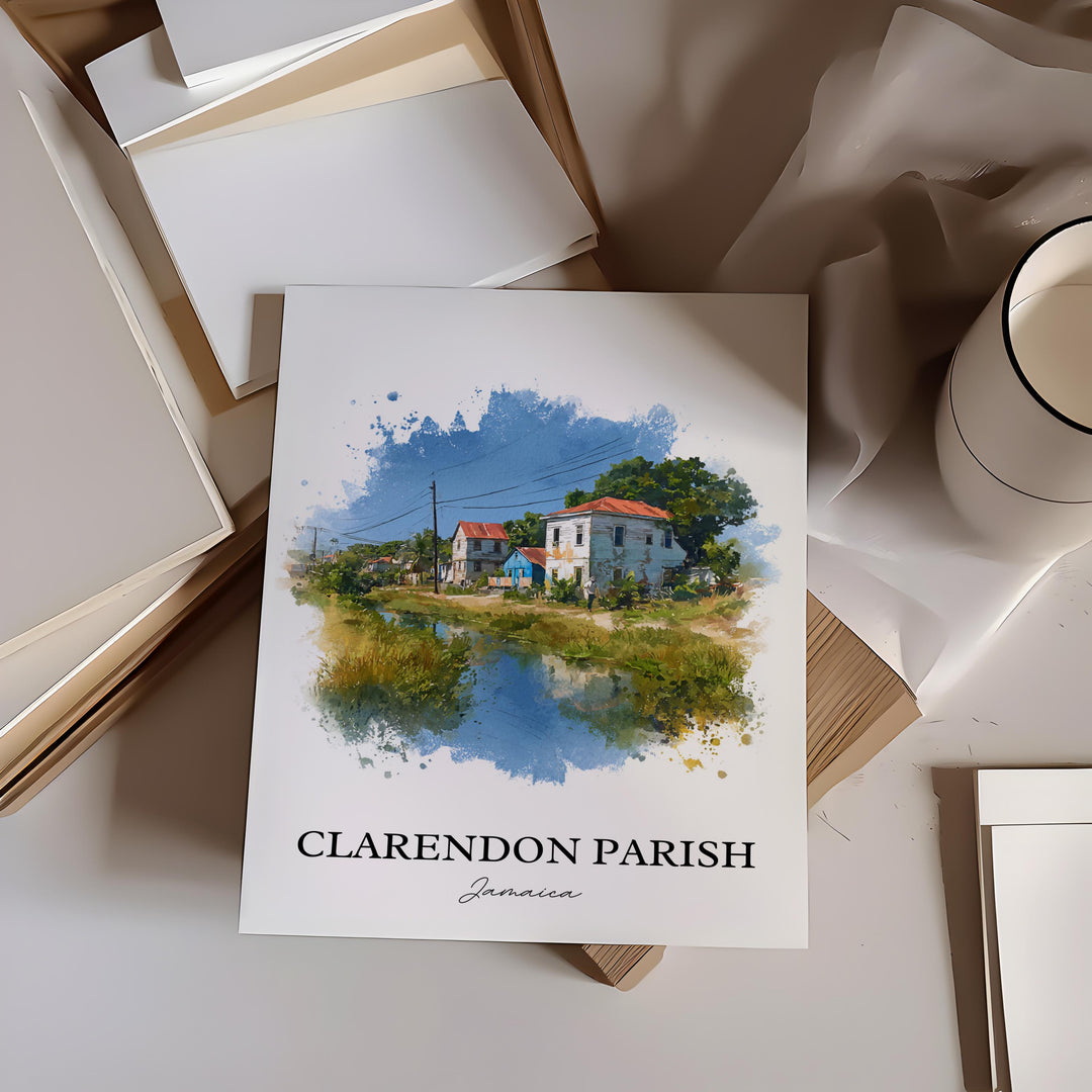 Clarendon Jamaica Wall Art, Clarendon Parish Print, Jamaica Watercolor, Jamaica Gift, Jamaica Travel Print, Travel Poster, Housewarming Gift