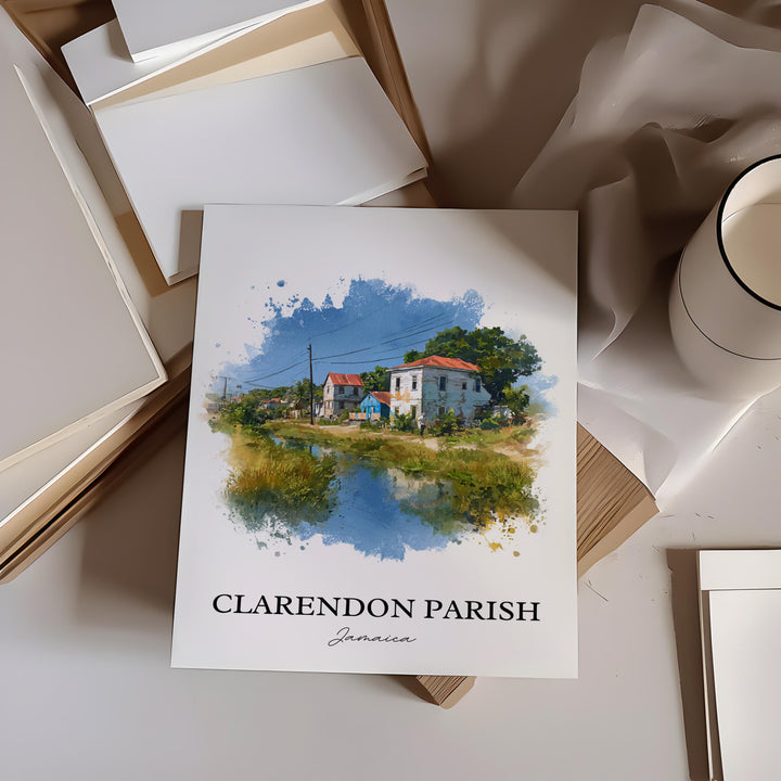 Clarendon Jamaica Wall Art, Clarendon Parish Print, Jamaica Watercolor, Jamaica Gift, Jamaica Travel Print, Travel Poster, Housewarming Gift