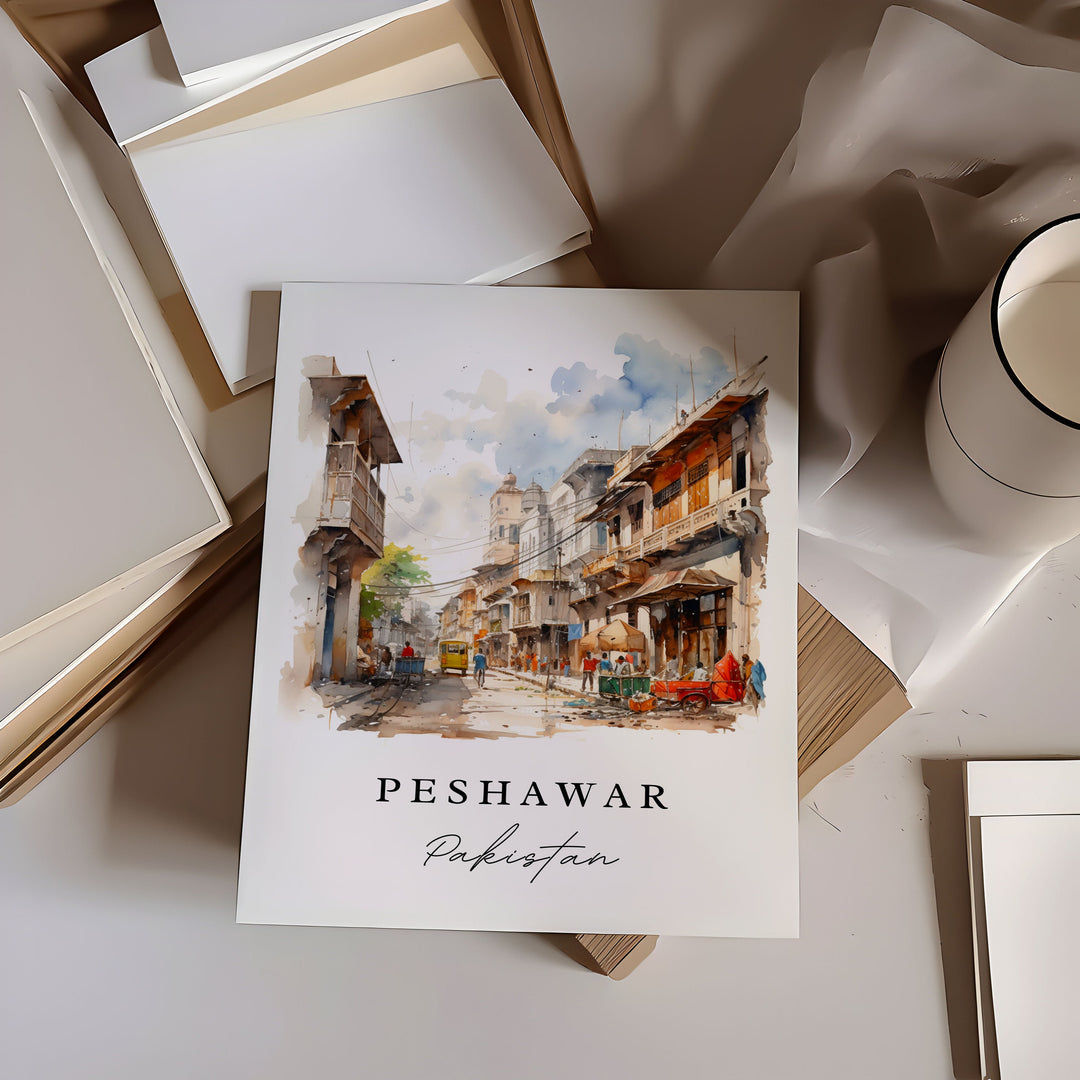 Peshawar traditional travel art - Pakistan, Peshawar poster print, Wedding gift, Birthday present, Custom Text, Perfect Gift