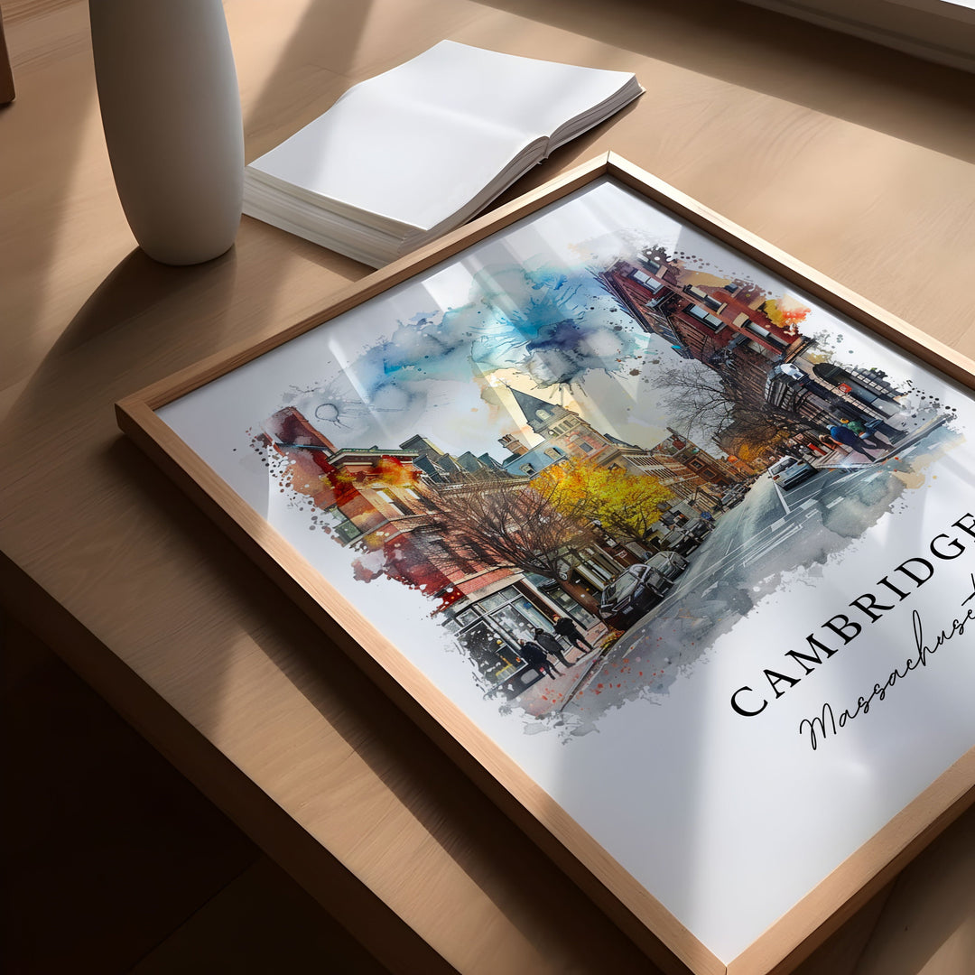 Cambridge Mass Wall Art, Cambridge MA Print, Massachusetts Wall Art, Cambridge Gift, Travel Poster, Travel Gift, Housewarming Gift