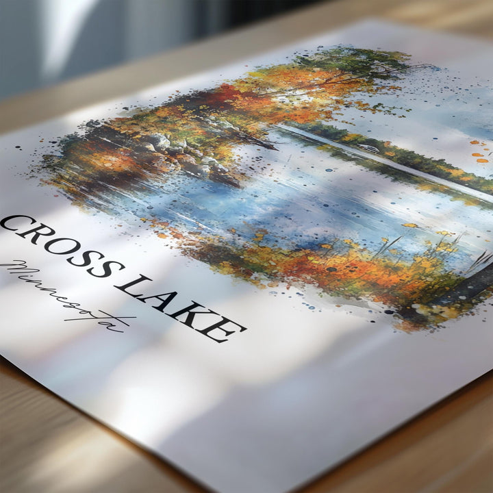 Cross Lake MN Wall Art, Crow Wing County Print, Minnesota Watercolor Art, Cross Lake Gift, Travel Print, Travel Poster, Housewarming Gift
