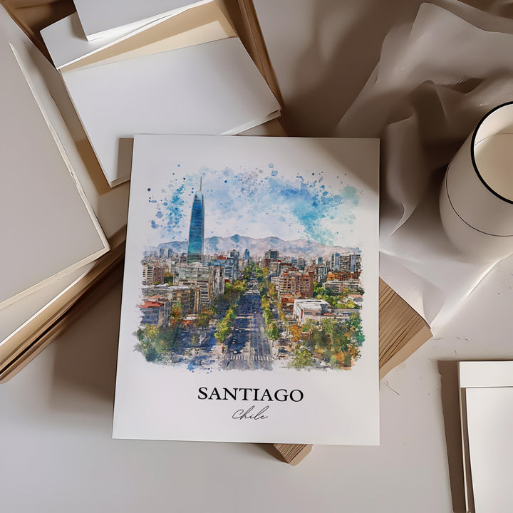 Santiago Wall Art, Santiago Print, Chile Watercolor Art, Santiago Chile Gift, Travel Print, Travel Poster, Housewarming Gift
