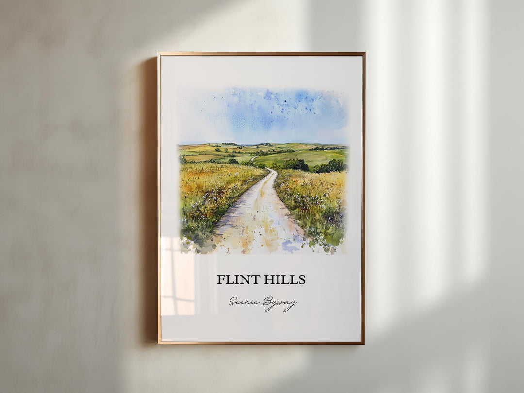 Flint Hills Wall Art, Kansas 177 Print, Kansas Watercolor Art, Flint Hills Kansas Gift, Travel Print, Travel Poster, Housewarming Gift