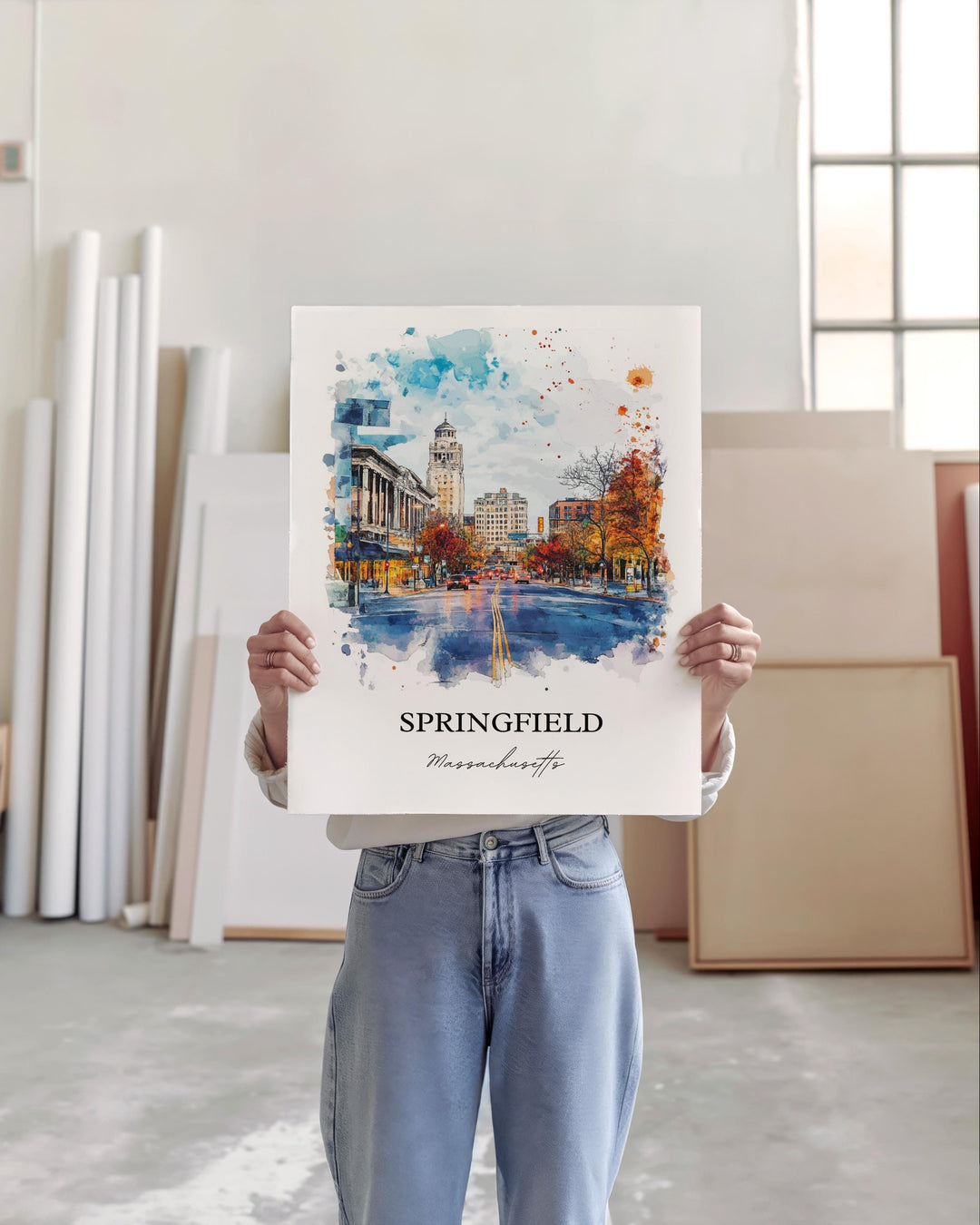 Springfield MA Wall Art, Connecticut River Print, MA Watercolor Art, Springfield MA Gift, Travel Print, Travel Poster, Housewarming Gift