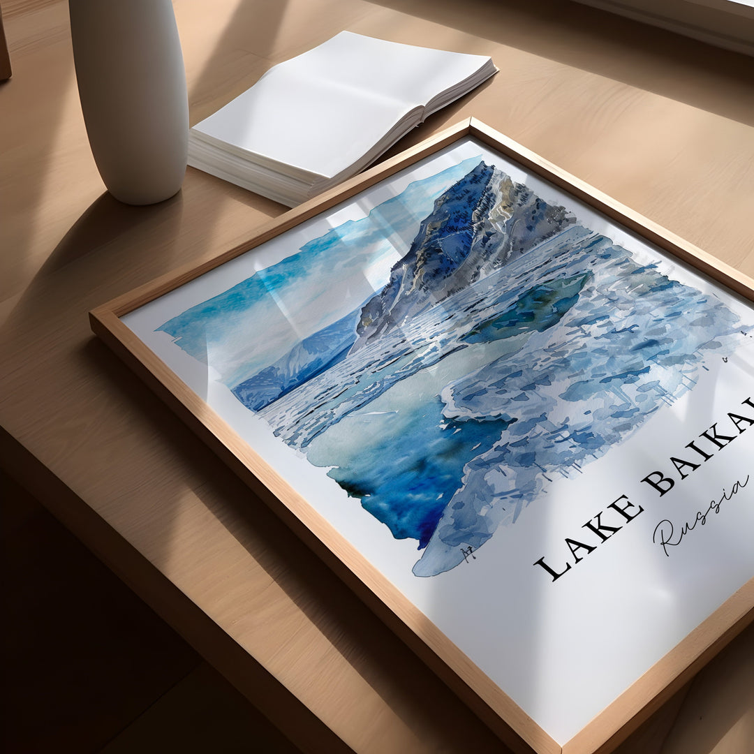 Lake Baikal Wall Art, Lake Baikal Russia Print, Lake Baikal Watercolor, Siberia Gift,