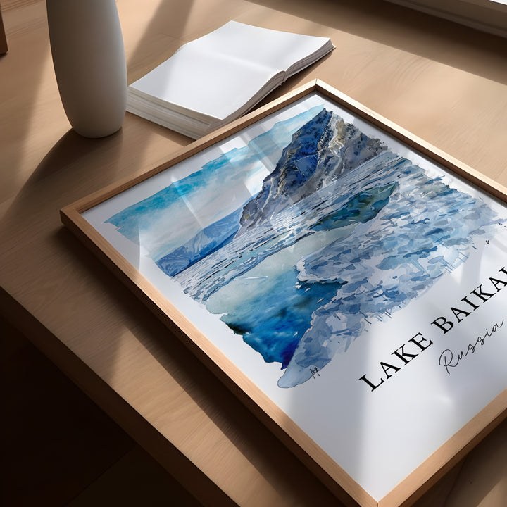 Lake Baikal Wall Art, Lake Baikal Russia Print, Lake Baikal Watercolor, Siberia Gift,