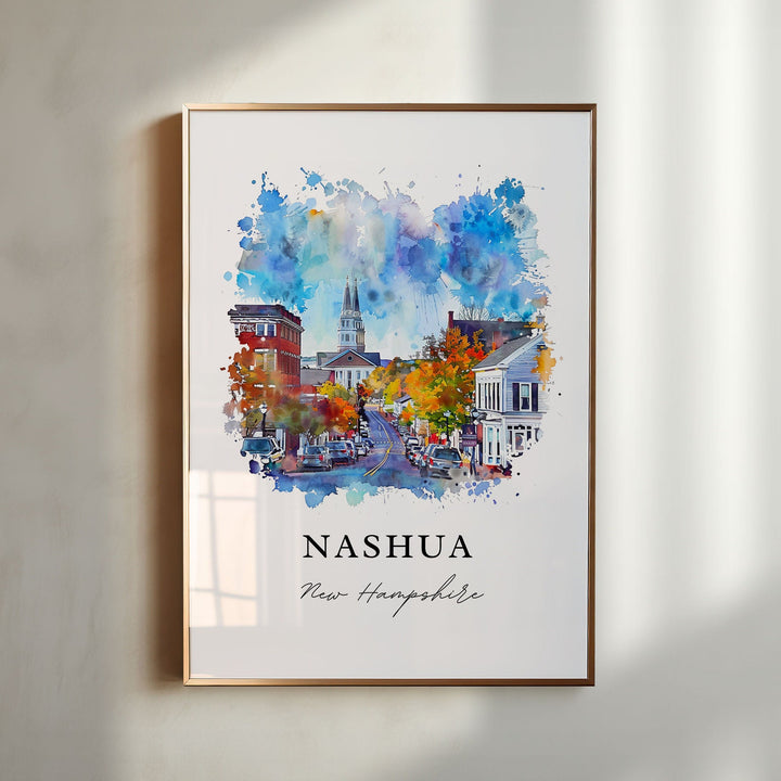 Nashua NH Wall Art, Nashua Print, Nashua Watercolor Art, Nashua New Hampshire Gift,