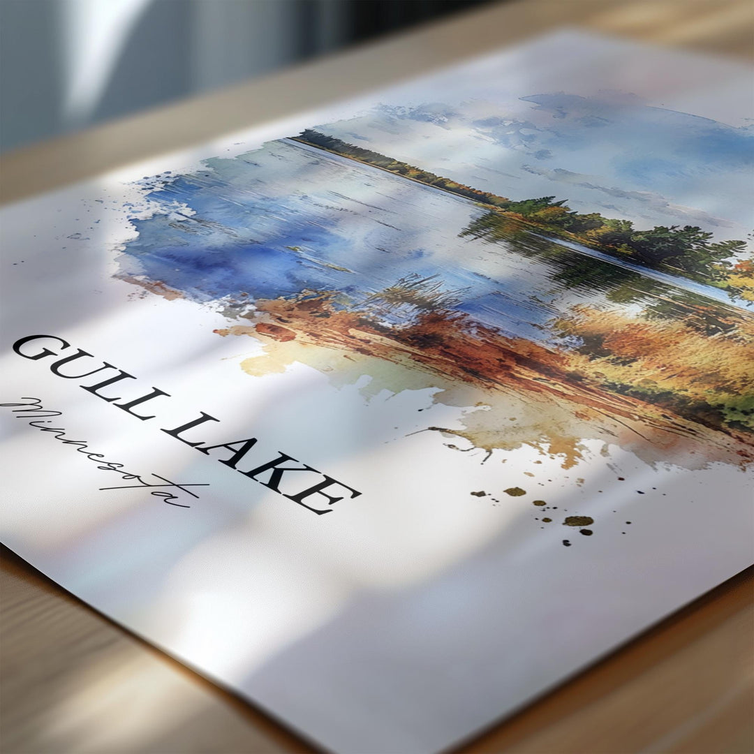Gull Lake MN Wall Art, Cass County Print, Minnesota Watercolor Art, Gull Lake MN Gift, Travel Print, Travel Poster, Housewarming Gift