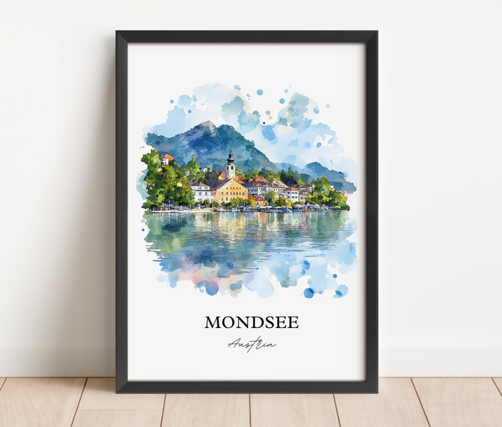 Mondsee Wall Art, Vöcklabruck District Print, Austria Watercolor Art, Mondsee Austria Gift, Travel Print, Travel Poster, Housewarming Gift