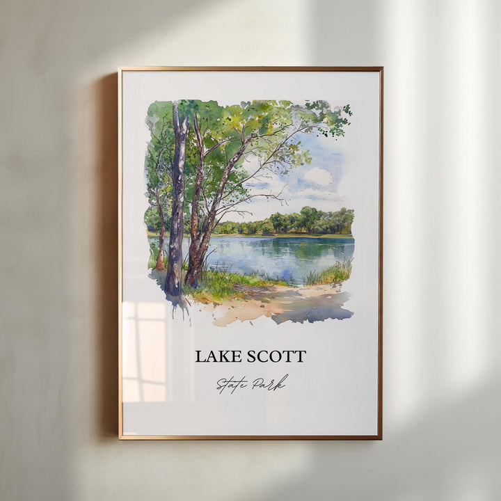 Lake Scott Wall Art, Scott City Print, Kansas Watercolor Art, Lake Scott Kansas Gift, Travel Print, Travel Poster, Housewarming Gift