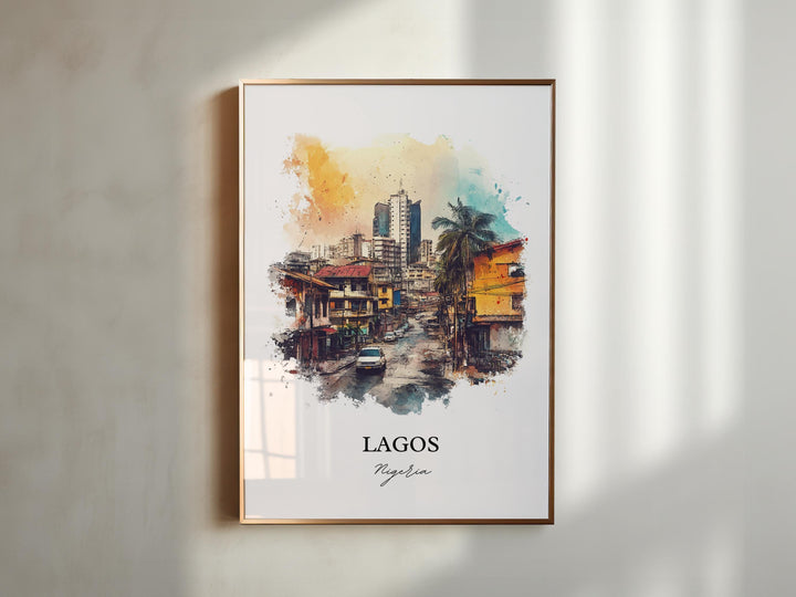 Lagos Wall Art, Lagos Nigeria Print, Nigeria Watercolor Art, Lagos Nigeria Gift, Travel Print, Travel Poster, Housewarming Gift