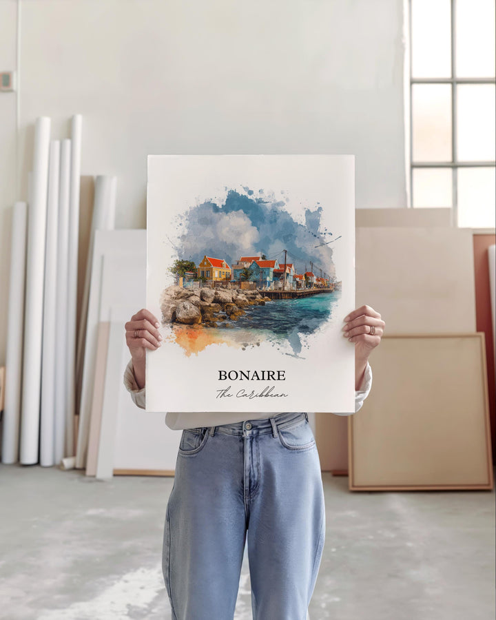 Bonaire Wall Art, Bonaire Print, Bonaire Watercolor Art, Bonaire Caribbean Gift, Travel Print, Travel Poster, Housewarming Gift