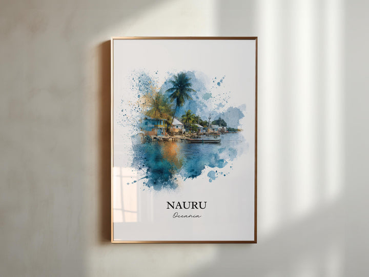 Nauru Wall Art, Nauru Print, Nauru Island Watercolor Art, Nauru Gift, Travel Print, Travel Poster, Housewarming Gift