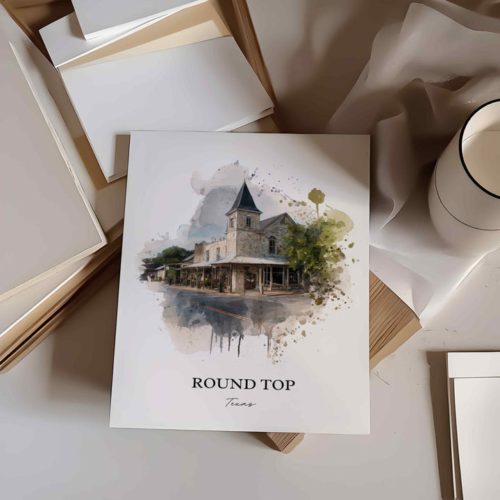 Round Top, TX – Watercolor Art Print