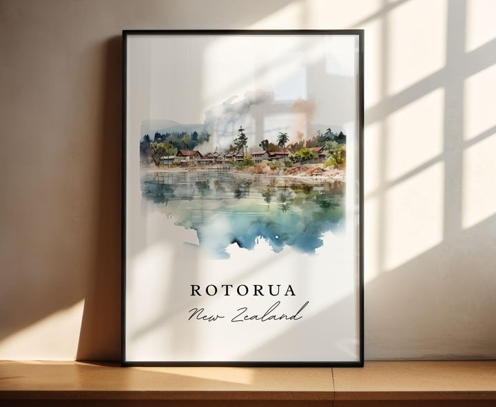 Rotorua NZ wall art - New Zealand, Rotorua poster, Rotorua cityscape Wedding gift, Birthday present, Custom Text, Personalized Gift