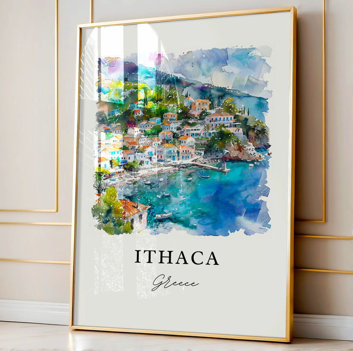 Ithaca Greece Art, Ithaca Print, Kefalonia Watercolor Art, Ithaca Greece Gift,