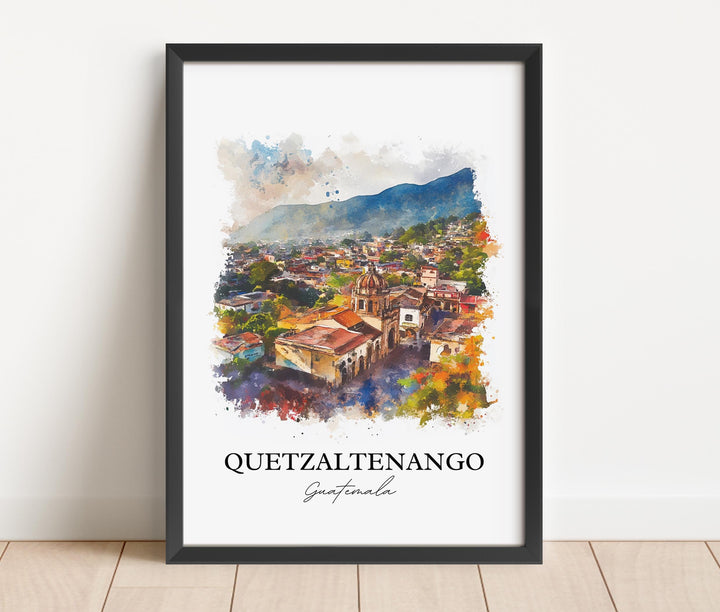 Quetzaltenango Wall Art, Guatemala Print, Guatemala Watercolor Art, Quetzaltenango Gift, Travel Print, Travel Poster, Housewarming Gift