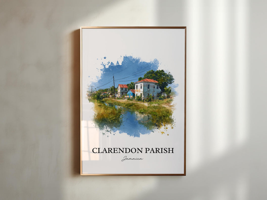 Clarendon Jamaica Wall Art, Clarendon Parish Print, Jamaica Watercolor, Jamaica Gift, Jamaica Travel Print, Travel Poster, Housewarming Gift