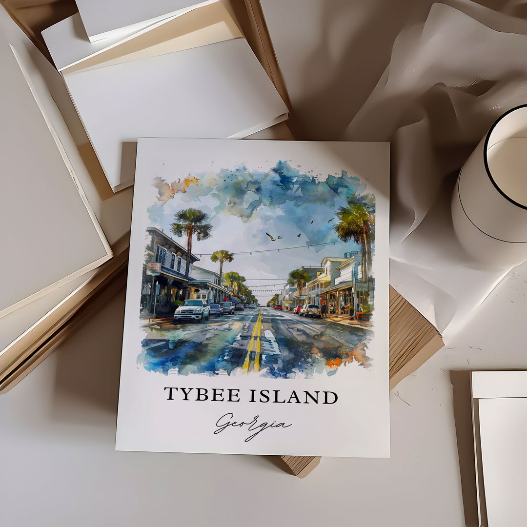 Tybee Island Wall Art, Tybee Island GA, Tybee Island Watercolor, Tybee Island Georgia Gift,