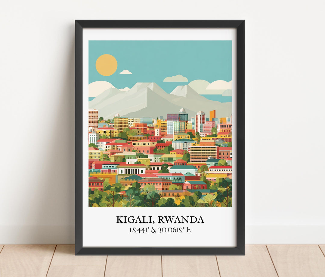 Kigali Rwanda Art, Kigali Retro Travel Art, Kigali Home Decor, Kigali Rwanda Gift, Rwanda Travel Art, Travel Prints, Housewarming Gift