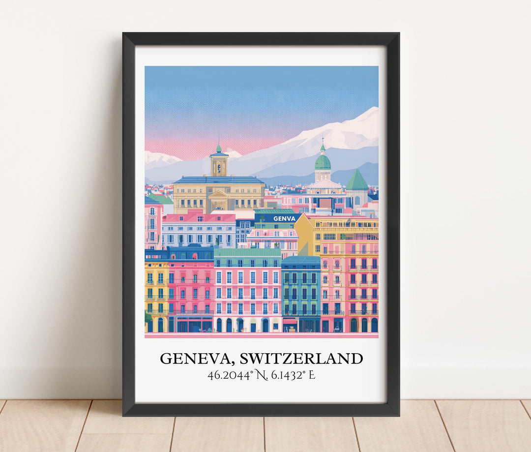 Geneva Switzerland Art, Geneva Retro Travel Art, Geneva Home Decor, Geneva Gift, Switzerland Travel Art, Travel Prints, Housewarming Gift