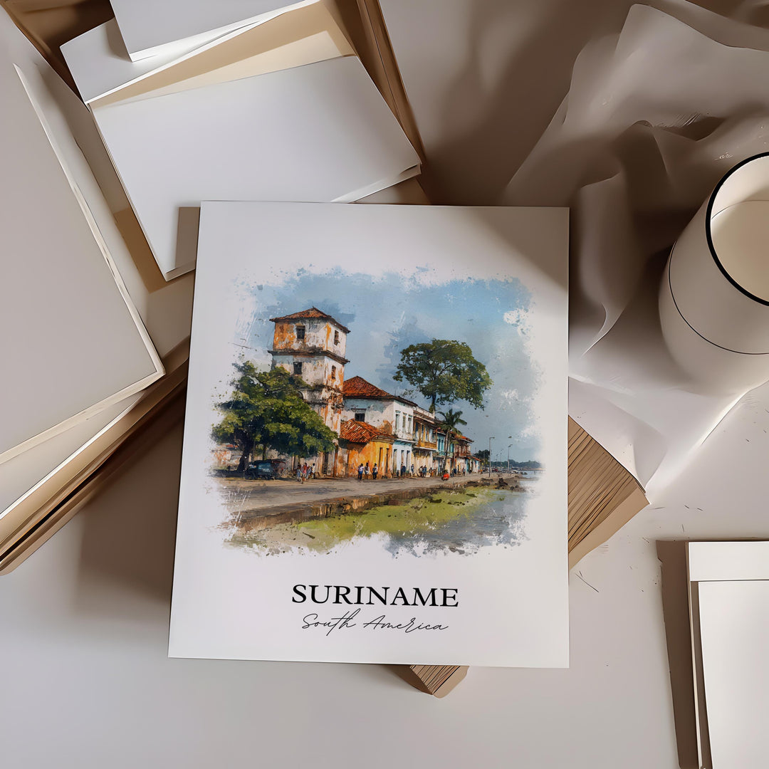 Suriname Wall Art, Suriname Print, Suriname Watercolor Art, Suriname Country Gift, Travel Print, Travel Poster, Housewarming Gift