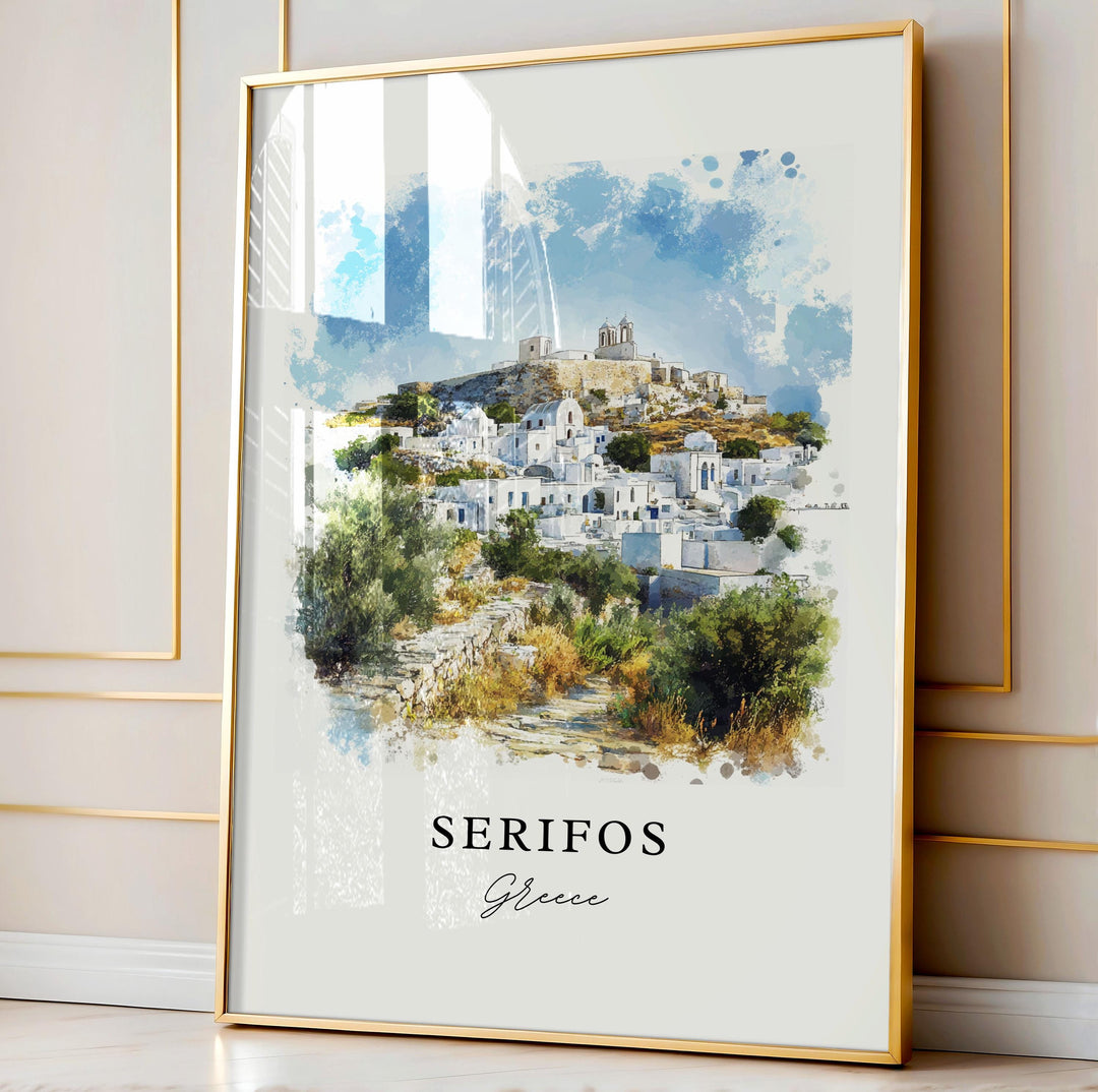 Serifos Greece Wall Art, Serifos Print, Cyclades Greece Watercolor Art, Milos Gift,