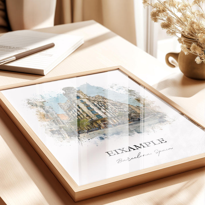Eixample Barcelona Wall Art, Eixample Print, Plaça de Catalunya Watercolor Art, Barcelona Gift, Spain Print, Spain Poster, Housewarming Gift