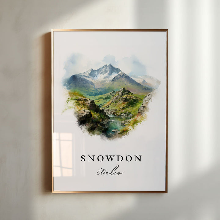 Snowdon traditional travel art - Wales, Snowdon poster print, Wedding gift, Birthday present, Custom Text, Perfect Gift