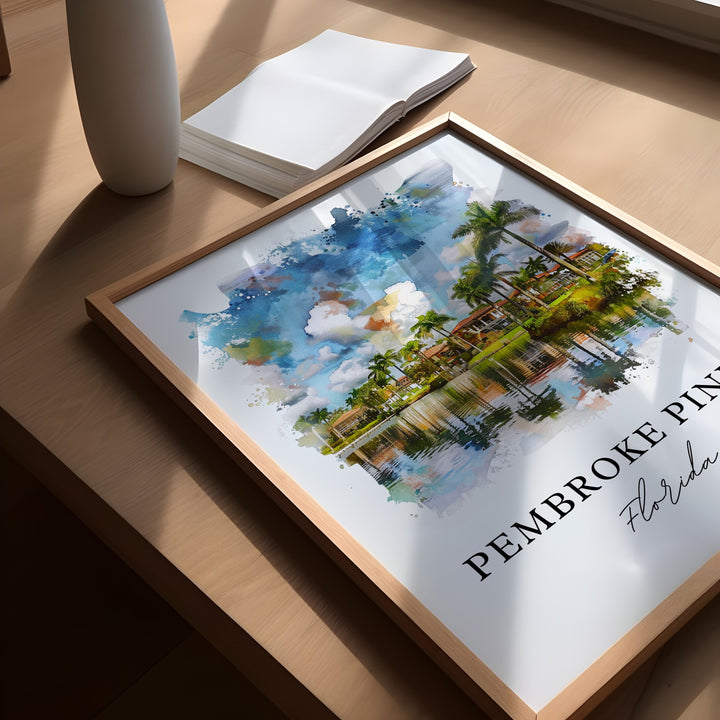 Pembroke Pines Art, Pembroke Pines Print, Pembroke Pines FL Watercolor, Pembroke Pines Gift,