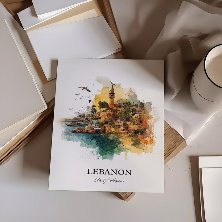 Lebanon Wall Art, Lebanon Print, Lebanon Watercolor Art, Lebanon Country Gift, Travel Print, Travel Poster, Housewarming Gift
