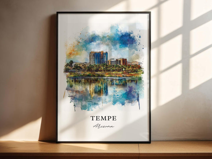 Tempe AZ Wall Art, Tempe Arizona Print, Tempe Watercolor Art, Tempe Arizona Gift,