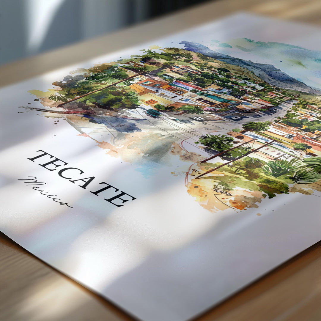 Tecate Mexico Art, Baja California Print, Mexico Watercolor Art, Tecate Mexico Gift, Travel Print, Travel Poster, Housewarming Gift