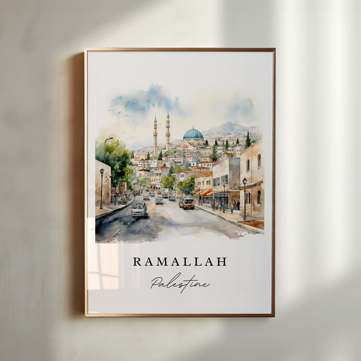 Ramallah traditional travel art - Palestine, Ramallah poster, Wedding gift, Birthday present, Custom Text, Personalized Gift